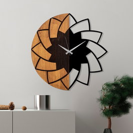 Wallity Reloj de pared decorativo de madera Nogal y Negro 56 cm
